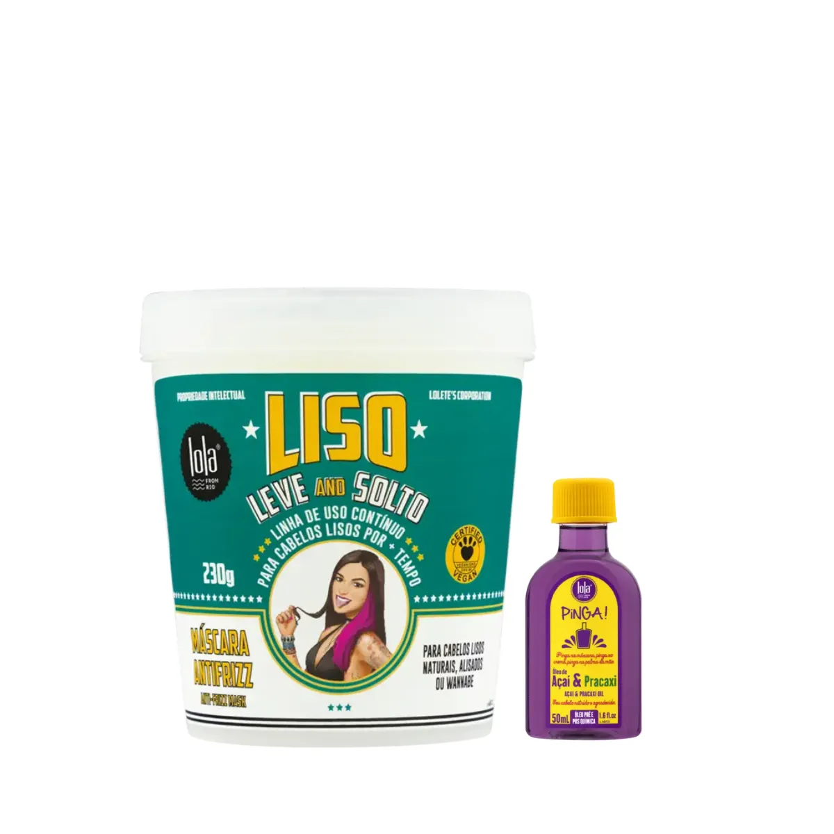 Kit Lola Liso Leve e Solto Masc 230ml + Pinga! Óleo Açaí e Pracaxi 50ml | By Linda
