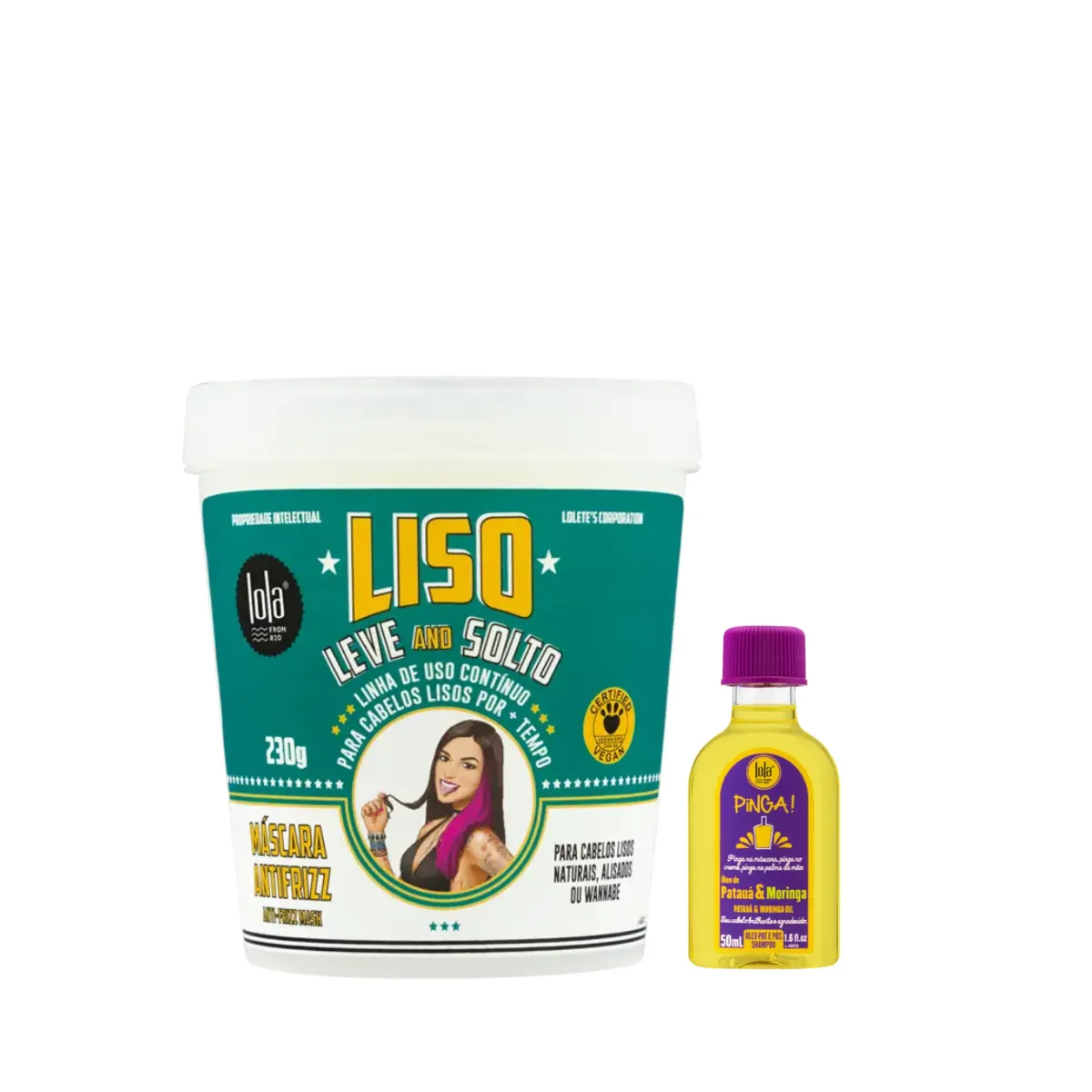 Kit Lola Liso Leve e Solto Masc 230ml + Pinga! Óleo Pataúa e Moringa 50ml | By Linda