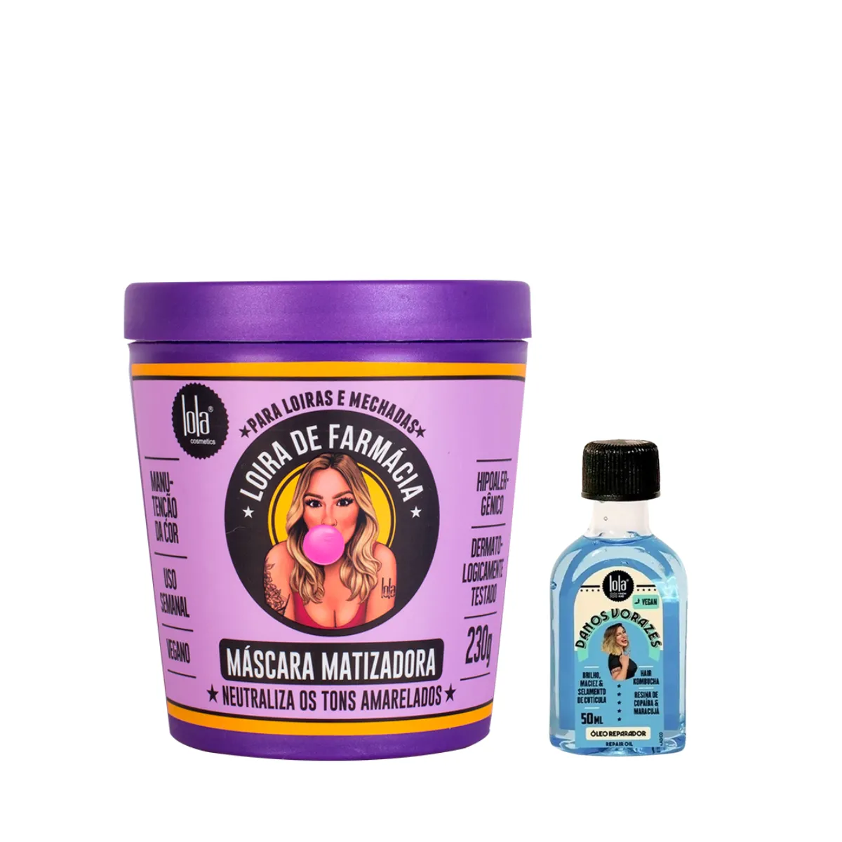 Kit Lola Loira de Farmácia Masc 230ml + Danos Vorazes Óleo Reparador 50ml | By Linda