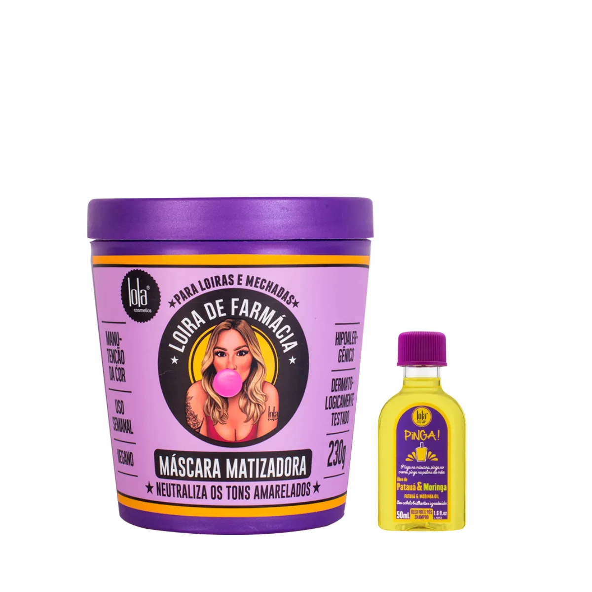 Kit Lola Loira de Farmácia Masc 230ml + Pinga! Óleo Pataúa e Moringa 50ml | By Linda