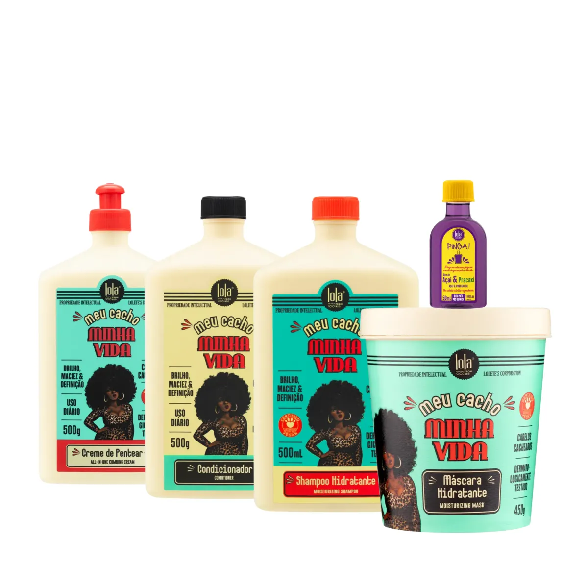 Kit Lola Meu Cacho Minha Vida Shampoo + Condicionador + Mascara + Cpp + Pinga! Óleo Açaí e Pracaxi | By Linda