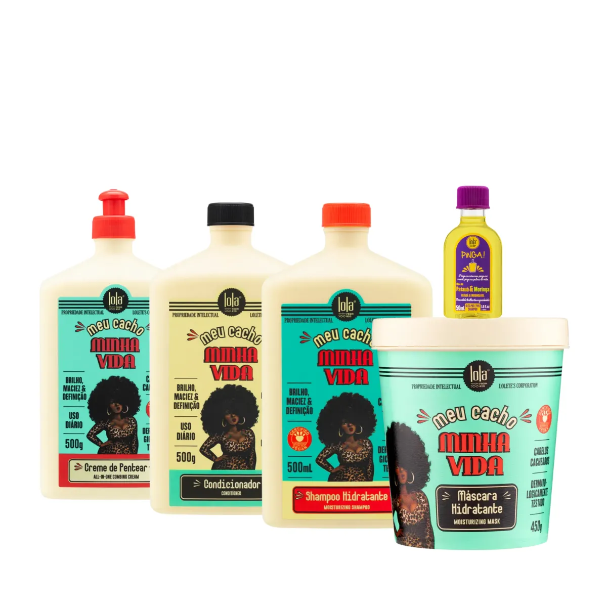 Kit Lola Meu Cacho Minha Vida Shampoo + Condicionador + Mascara + Cpp + Pinga! Óleo Pataúa e Moringa | By Linda