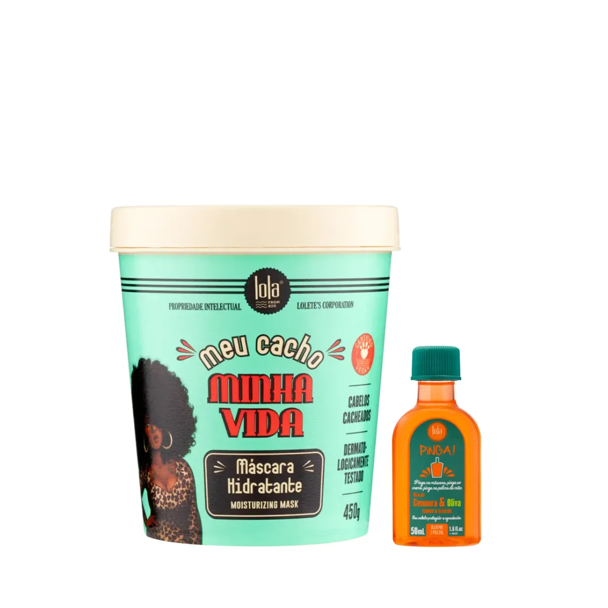 Kit Lola Meu Cacho Minha Vida Masc 450ml + Pinga! Óleo Cenoura e Oliva 50ml | By Linda