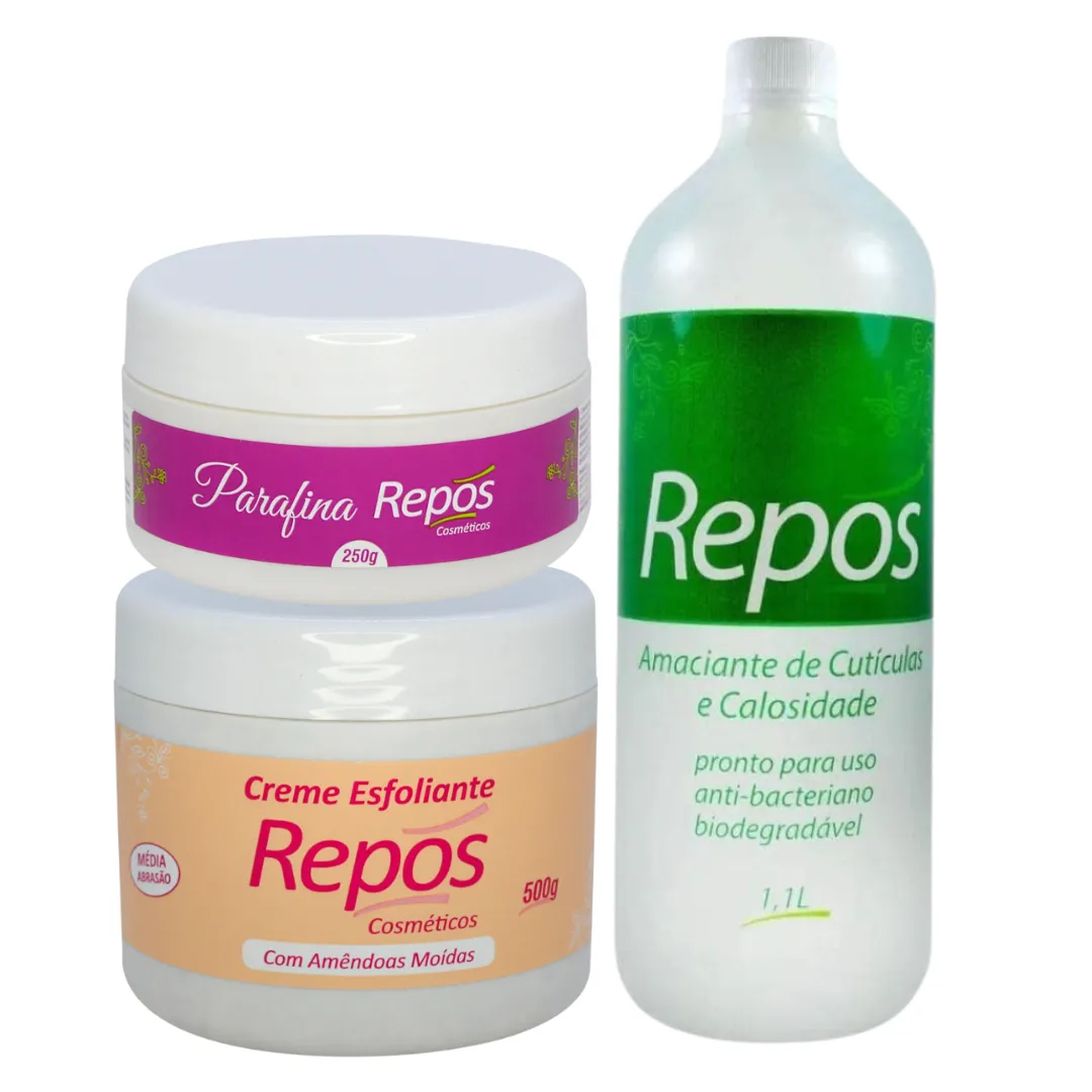 Kit Repos Amaciante 1L + Esfoliante 500ml + Parafina 250ml