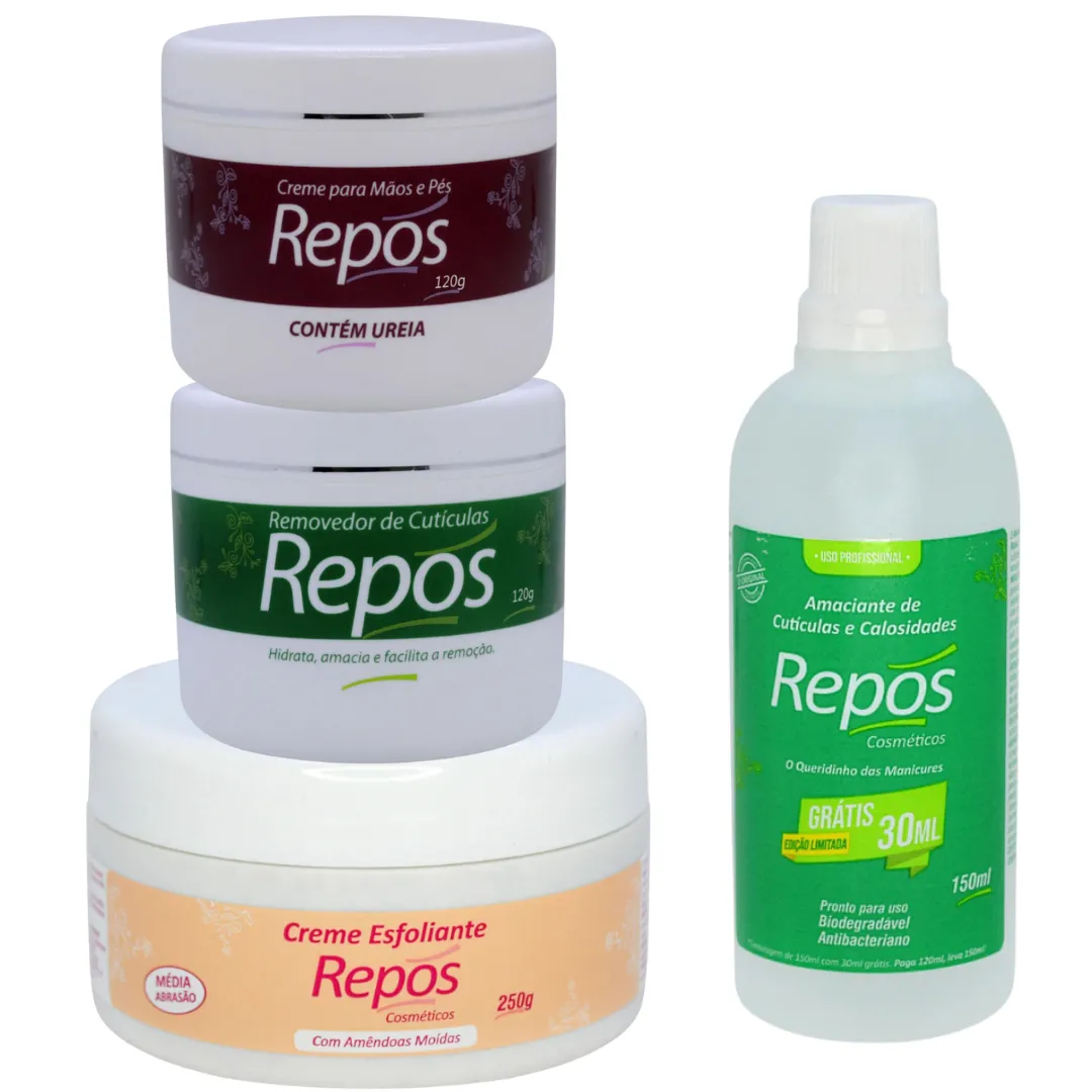 Kit Repos Amaciante + Removedor + Creme Uréia + Esfoliante