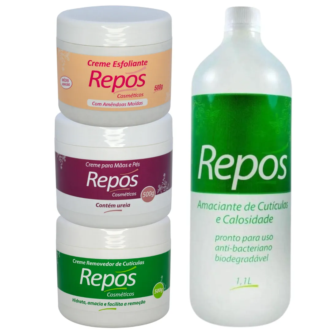 Kit Repos Amaciante + Removedor + Creme Uréia + Esfoliante