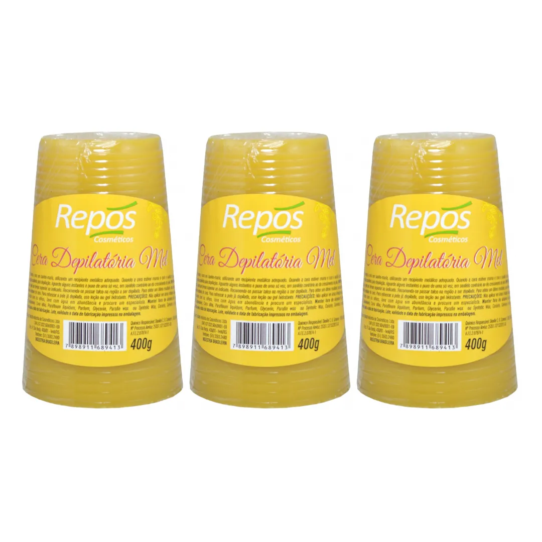 Kit Repos Cera Depilatória Mel 400g - 3 Unidades