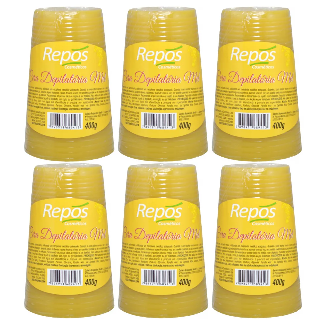 Kit Repos Cera Depilatória Mel 400g - 6 Unidades | Só na Linda
