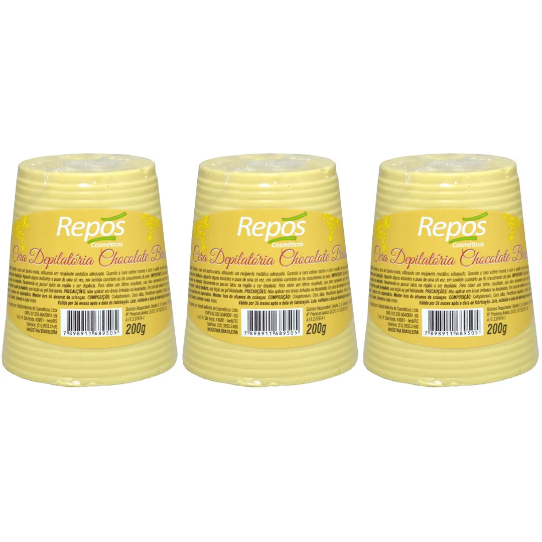 Kit Repos Cera Depilatória Chocolate Branco 200g - 3 Unidades