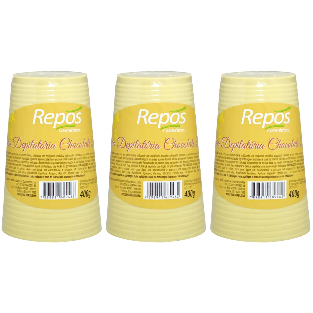 Kit Repos Cera Depilatória Chocolate Branco 400g - 3 Unidades