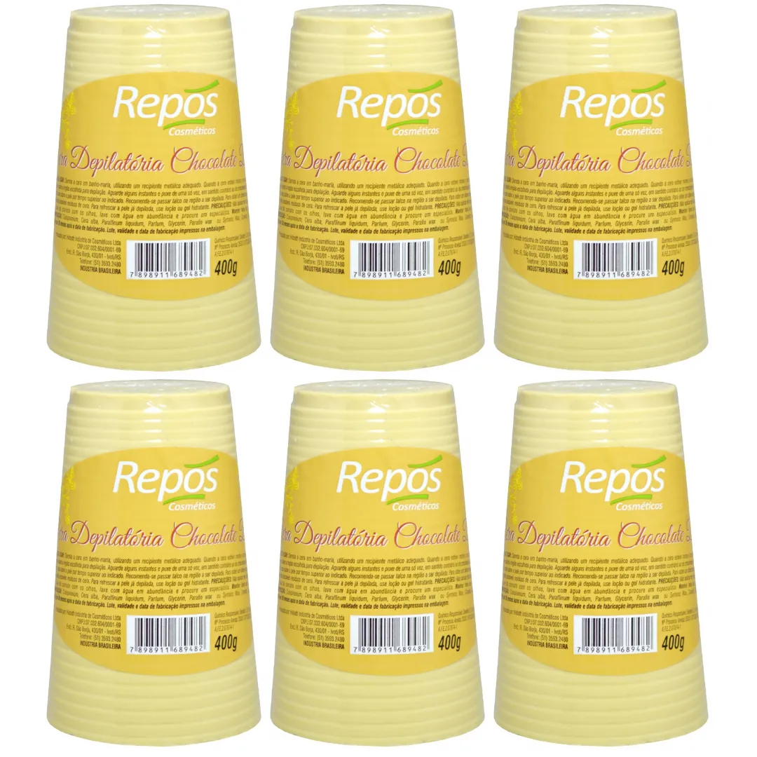 Kit Repos Cera Depilatória Chocolate Branco 400g - 6 Unidades