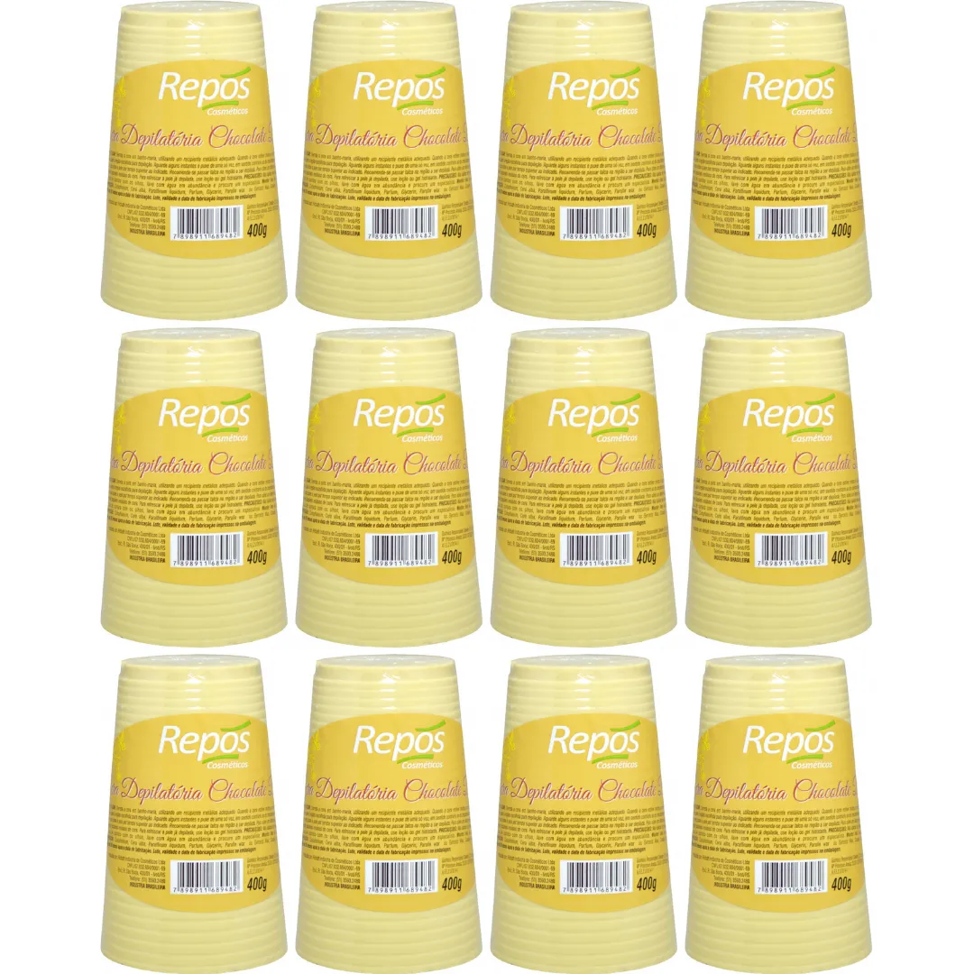 Kit Repos Cera Depilatória Chocolate Branco 400g - 12 Unidades