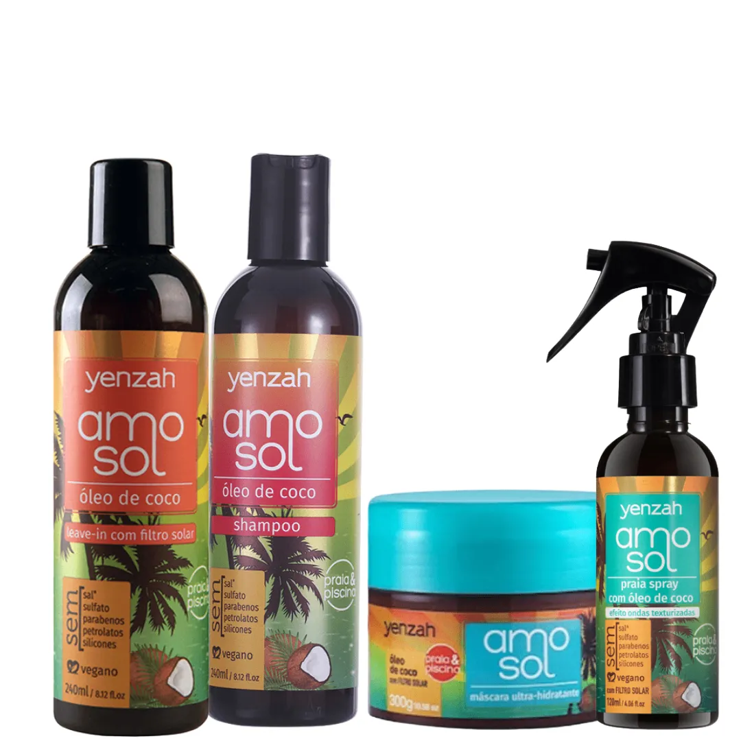 Kit Amo Sol Sh + Masc + Leave-in + Spray Surf | Só na Linda