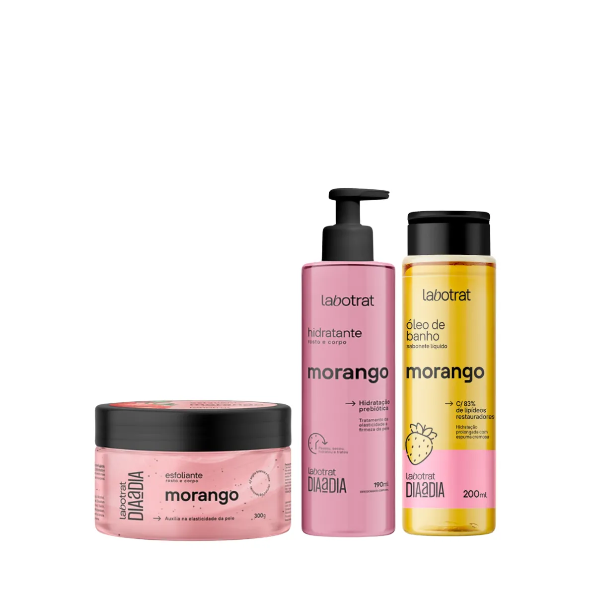 Labotrat Morango Esfoliante 300ml + Hidratante + Óleo de Banho
