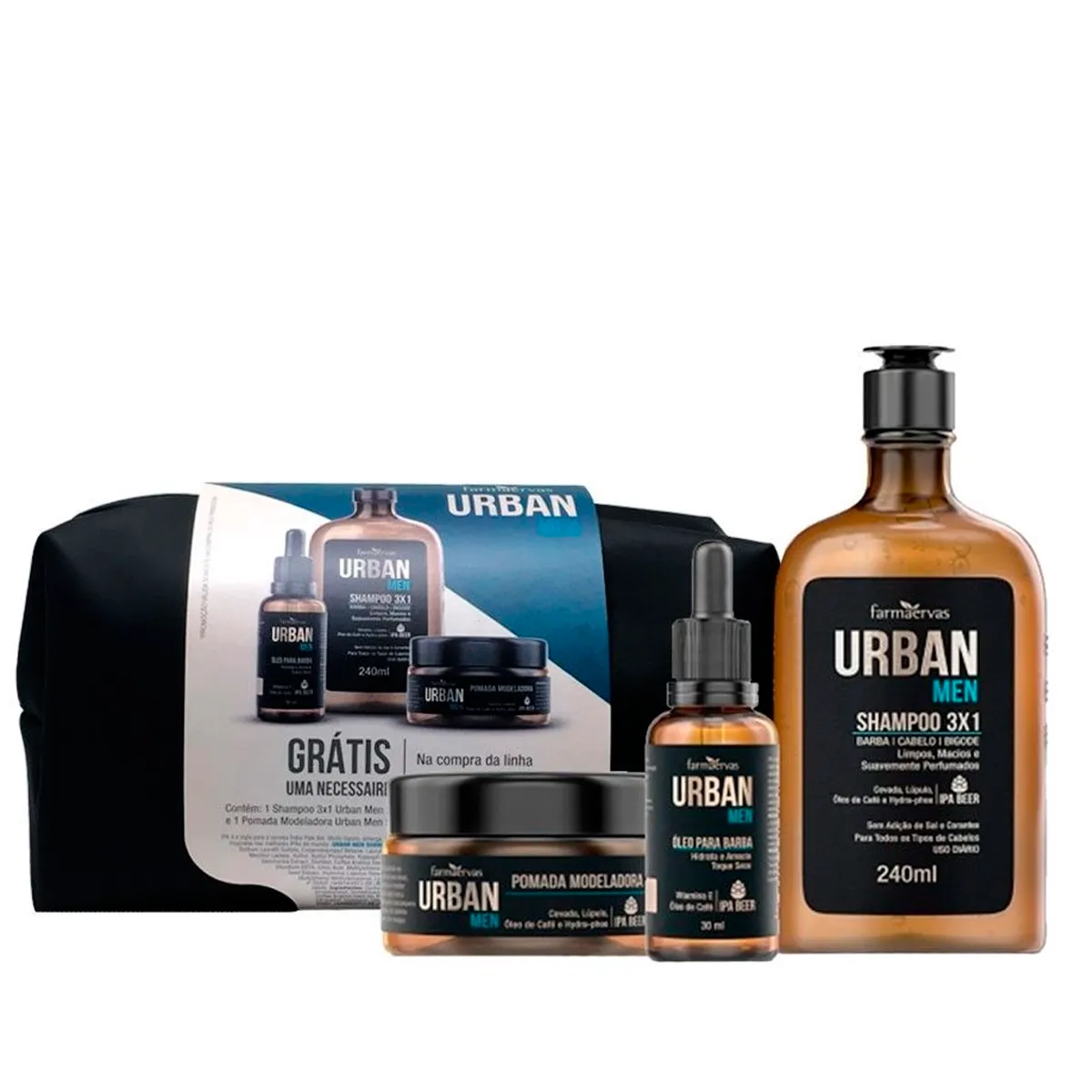 Kit Urban Men Shampoo + Óleo Barba + Pomada Modeladora