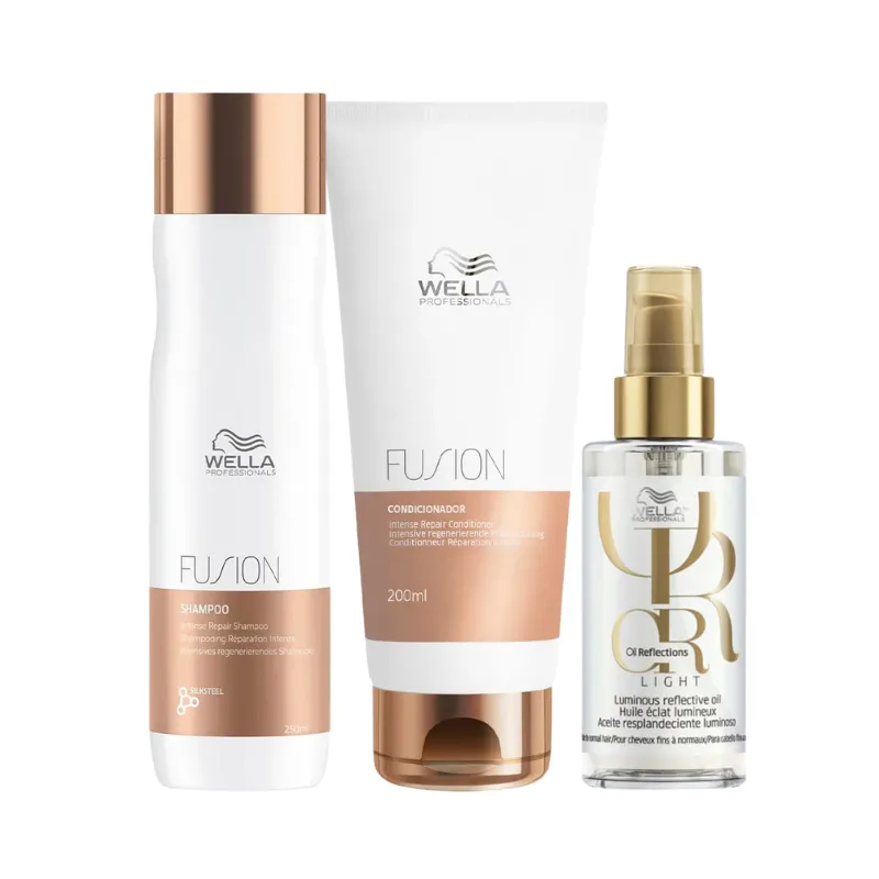 Kit Wella Fusion Sh 250ml + Cond 200ml + Óleo Light 100ml