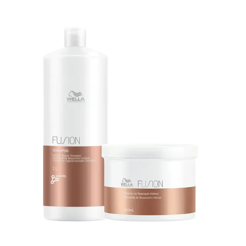 Kit Wella Fusion Shampoo 1000ml e Máscara de Reconstrução 500g Profissional | By Linda