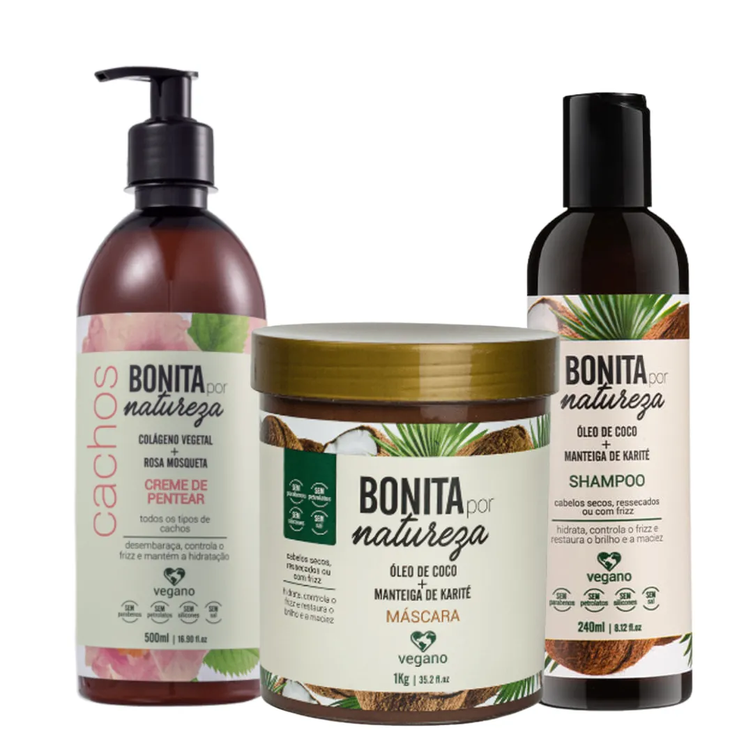 Kit Bonita Coco Sh 240ml + Masc 1000ml + Creme Pentear |ByLinda