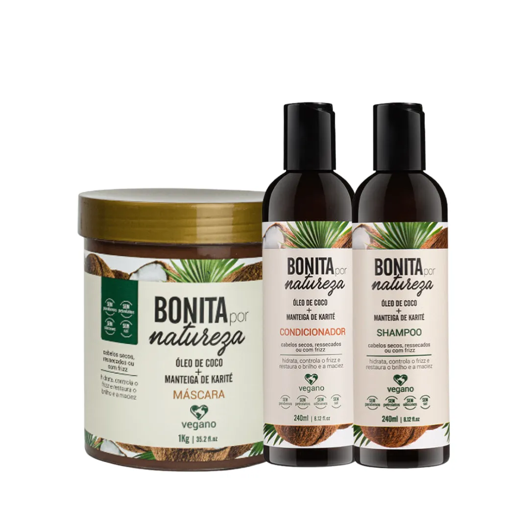 Kit Bonita Coco Sh 240ml + Cond 240ml + Masc 1000ml |ByLinda