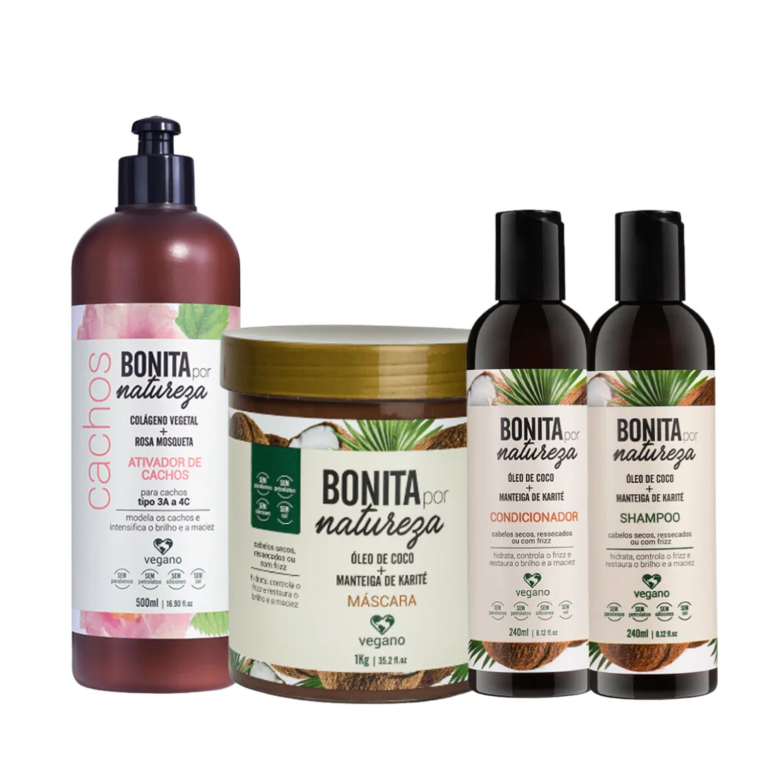 Kit Bonita Coco Sh+ Cond+ Masc+Ativador 3a 4c |ByLinda