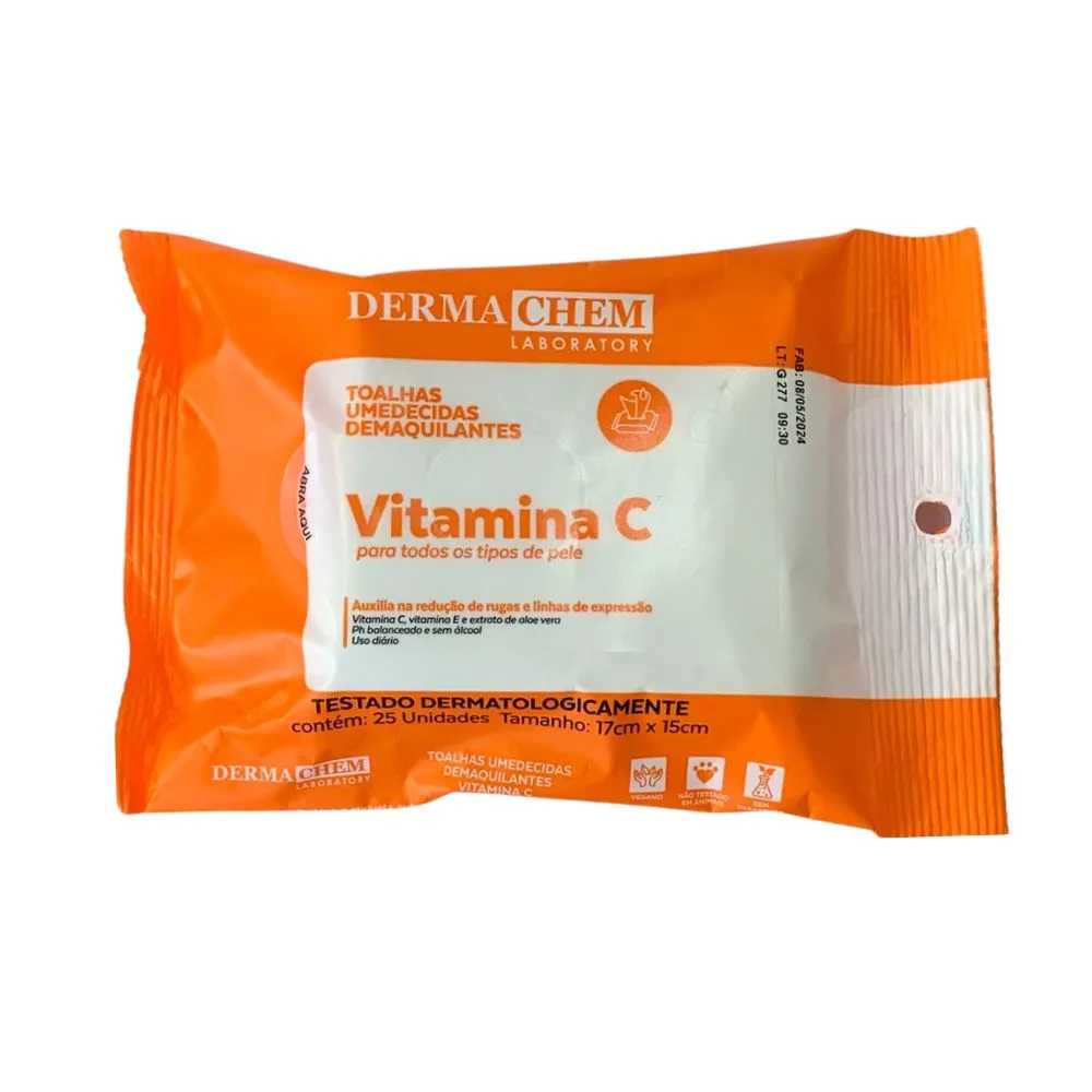 Lenço Demaquilante Vitamina C Dermachem C/25un