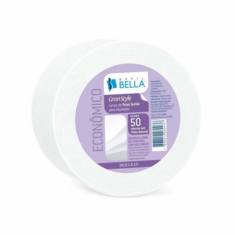 Lenços Para Depilação Depil Bella Branco Rolo 50 Metros