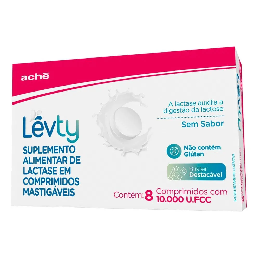 Levty Suplemento Alimentar Lactase 8 Comprimidos Mastigáveis