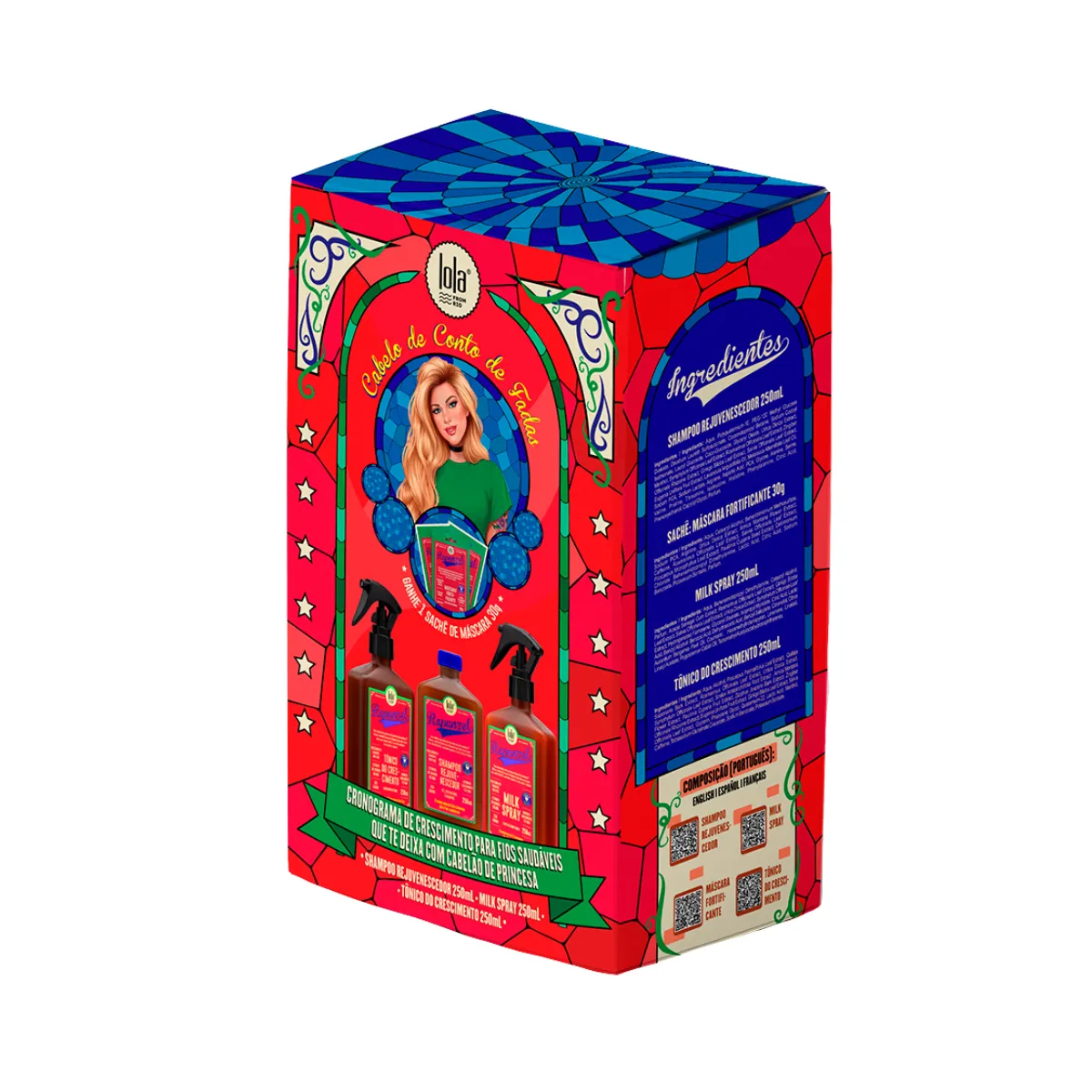 Lola Kit Caixa Rapunzel Shampoo + Milk + Tônico + Máscara Sachê 30g | By Linda