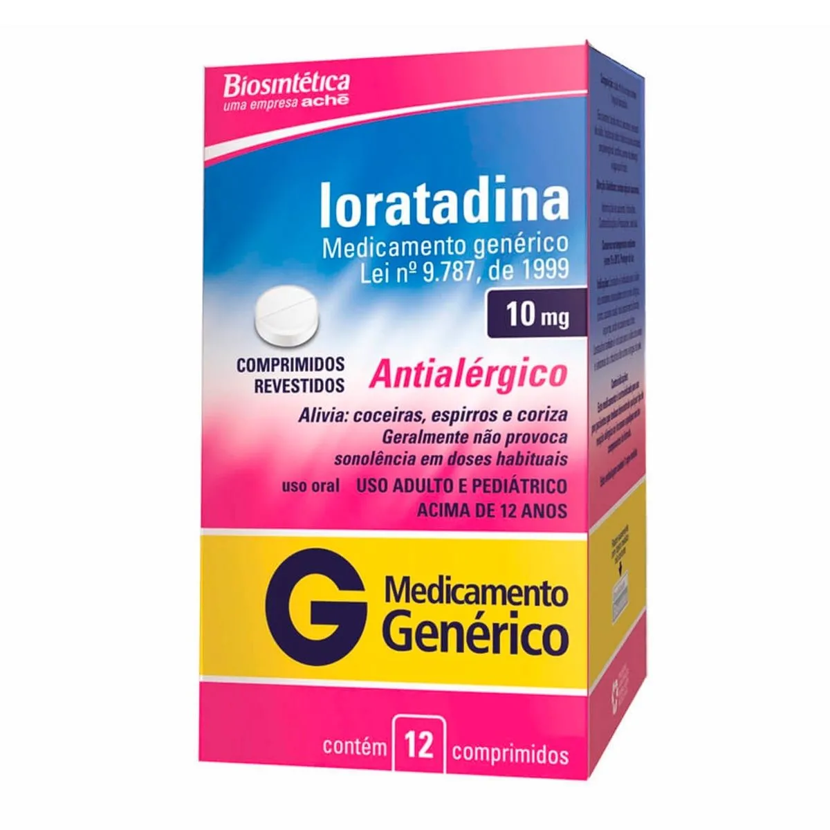 Loratadina 10 Mg C/ 12 Comprimidos Genérico Biosintética Uso Adulto E Pediátrico