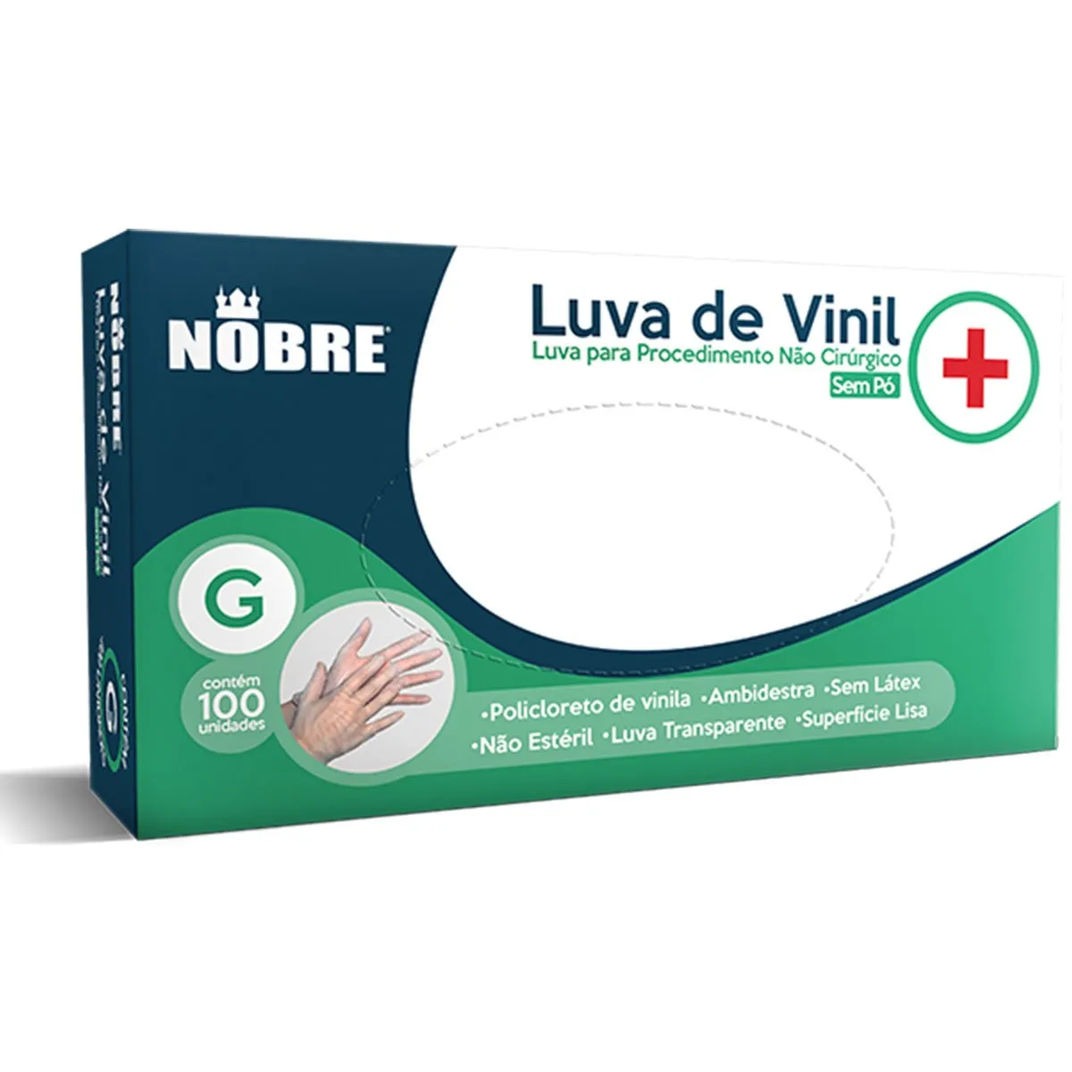 Luva de Vinil Nobre Sem Pó Agentes Químicos G - 100 Un
