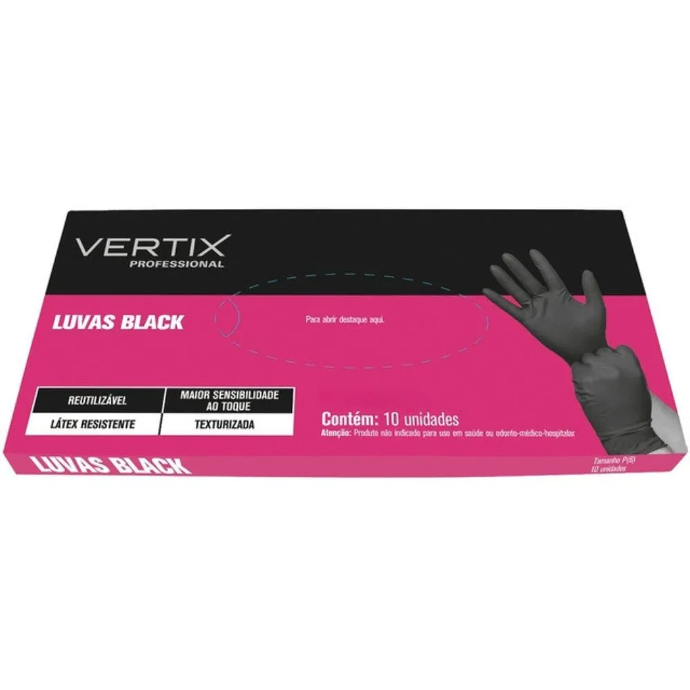 Caixa Luva Preta Tamanho G Vertix 10un Cód 3220