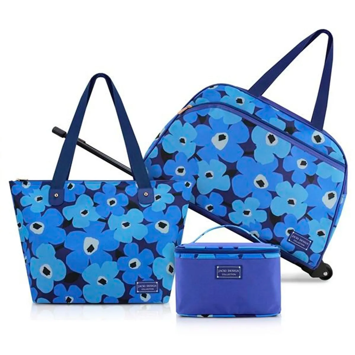 Conjunto de Mala Bolsa Com Rodinhas Kit 3 Peças Jacki Design Azul