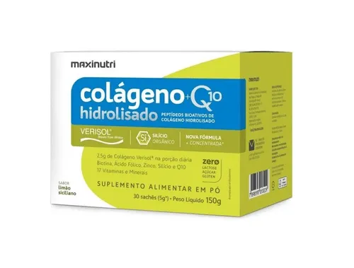 Maxinutri Colágeno + Q10 Hidrolisado Verisol Sabor Limão com 30 Sachês