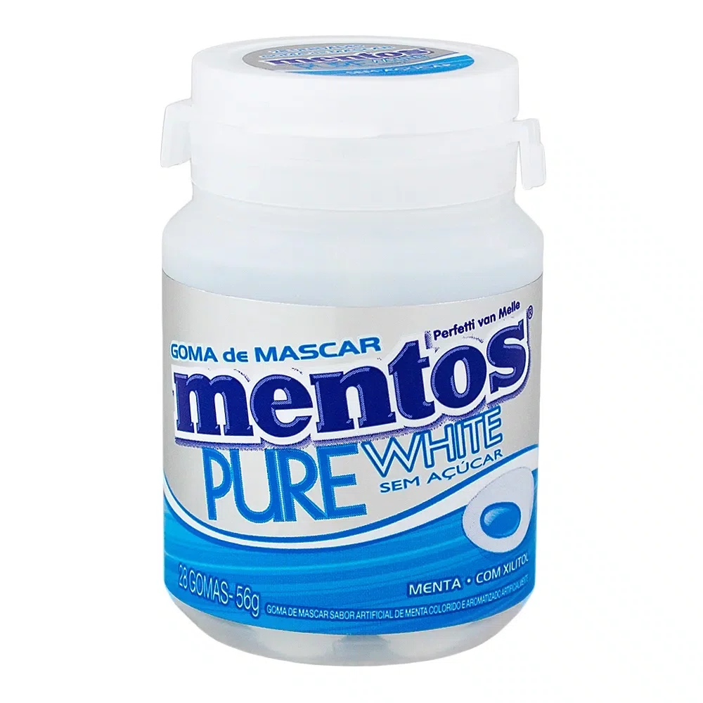 Mentos Goma Pure White Mint Sem Açúcar Pote com 56g