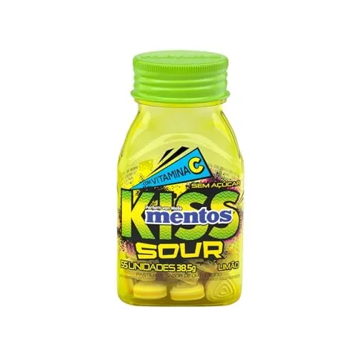 Mentos Pastilha Kiss Sour Limão Sem Açúcar Pote com 38,5g