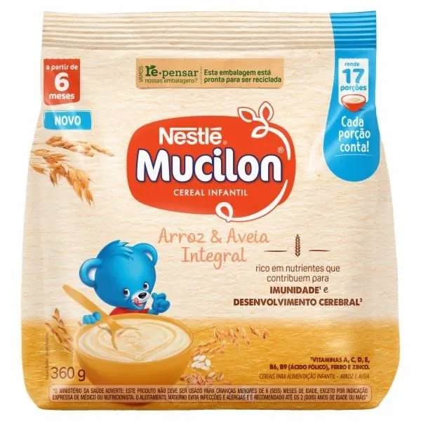 Mucilon Arroz e Aveia Cereal Infantil Nestlé Sachê 360g