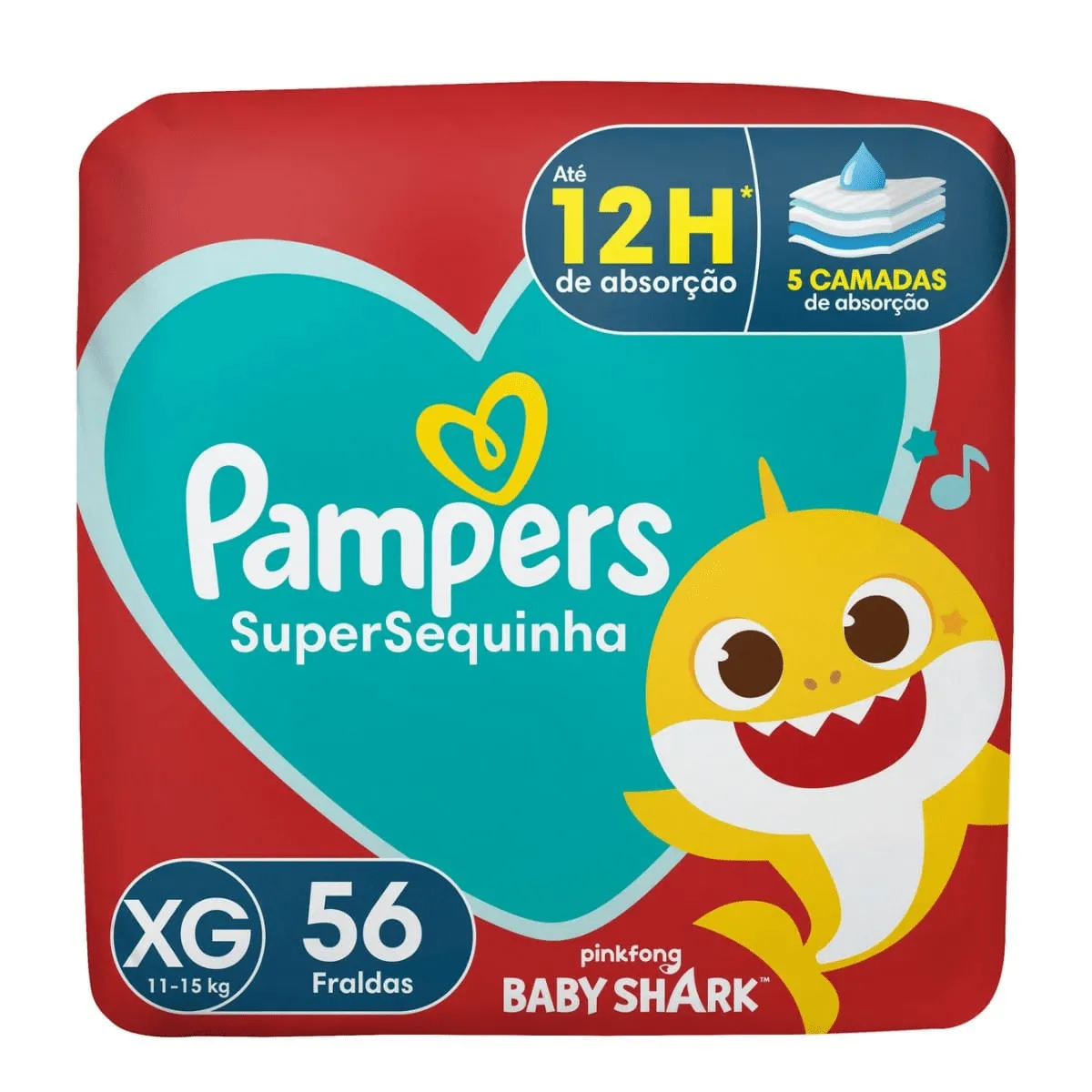 Pampers Fralda Super Sequinha Baby Shark XG 56 unidades