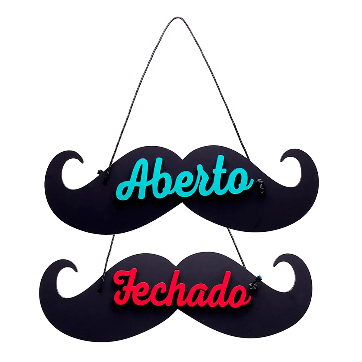 Placa MDF Aberto Fechado Para Barbearia Modelo Bigode 30cm