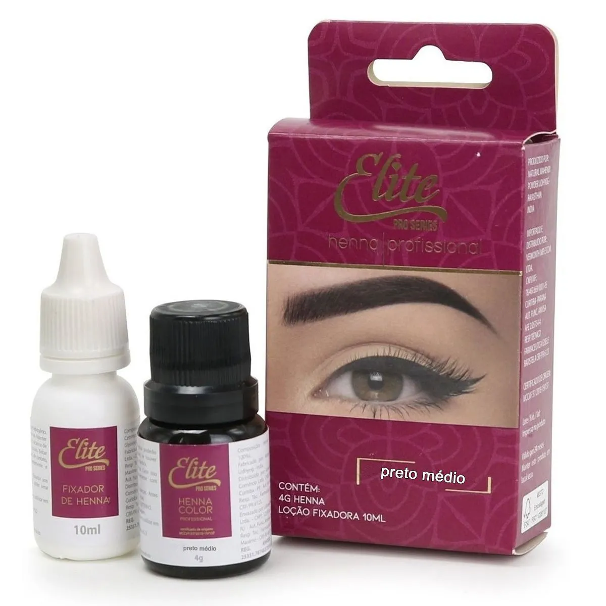 Henna Para Sobrancelha 4g + Fixador Elite Pro Preto Médio