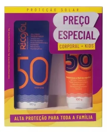 Protetor Solar Ricosol 180g FPS50 Corpo FPS50 100g Kids
