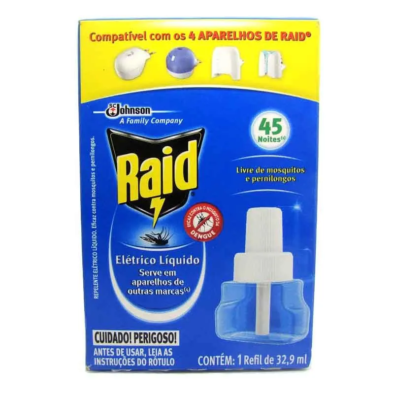 Repelente Raid Elétrico Líquido 45 Noites Refil 32,9 Ml