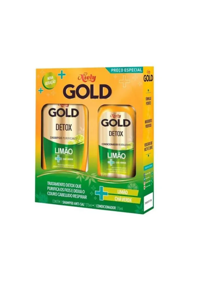 Kit Detox Shampoo 275ml Condicionador 175ml Limão + Chá Verde - Niely Gold