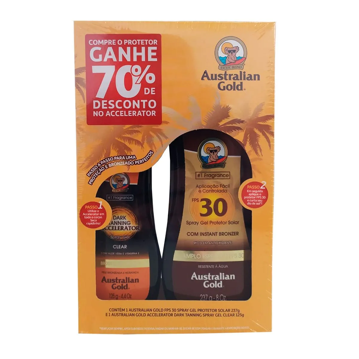 Kit Accelerator Clear Spray Gel 125g e Protetor Australian Gold 237g