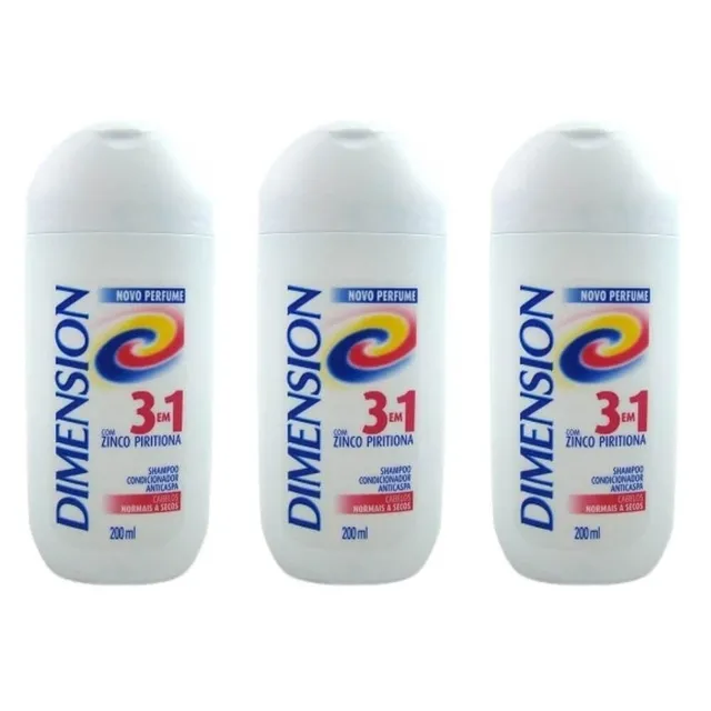 KIT Shampoo Dimension 3 em 1 Anticaspa Secos 200ml - 3 Unidades
