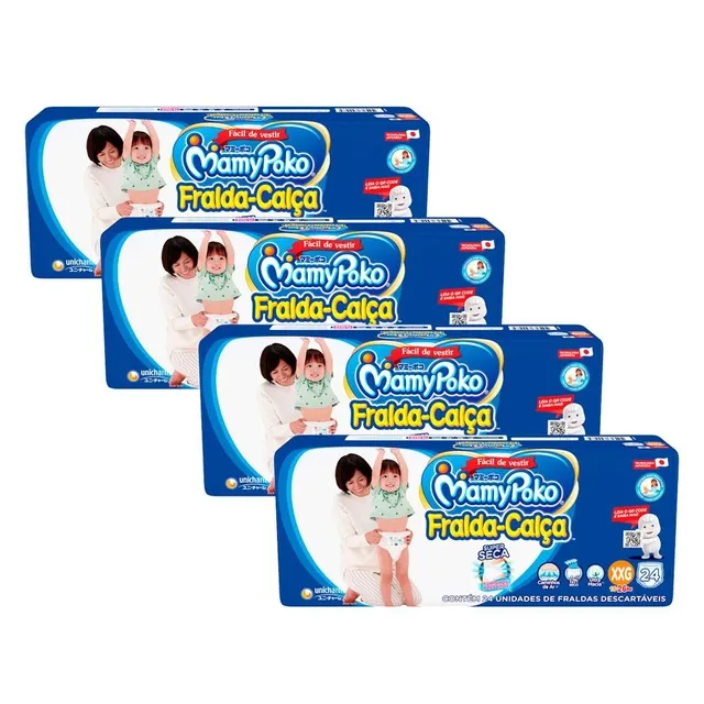Kit 4 Fralda Calça MamyPoko Super Seca Tamanho XXG 24 Fraldas Descartáveis