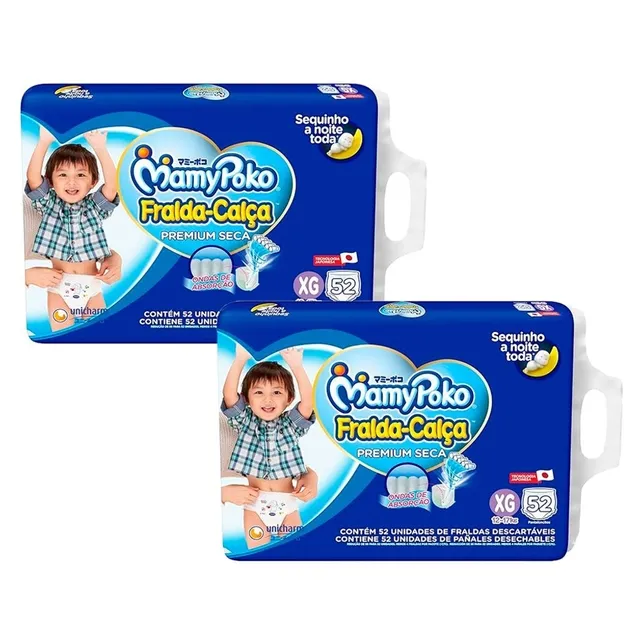 Kit 2 Fralda Calça MamyPoko Super Seca Tamanho XG 56 com Fraldas Descartáveis cada