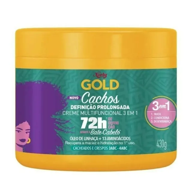 Creme Multifuncional Niely Gold Cachos Definição Prolongada 3 em 1 72h 430g
