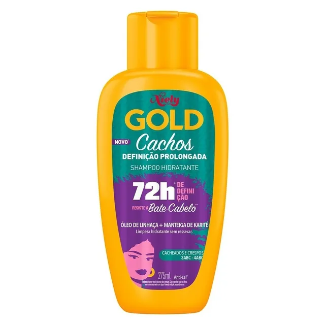 Shampoo Cachos Definição Prolongada 72h Com 275ml Niely Gold