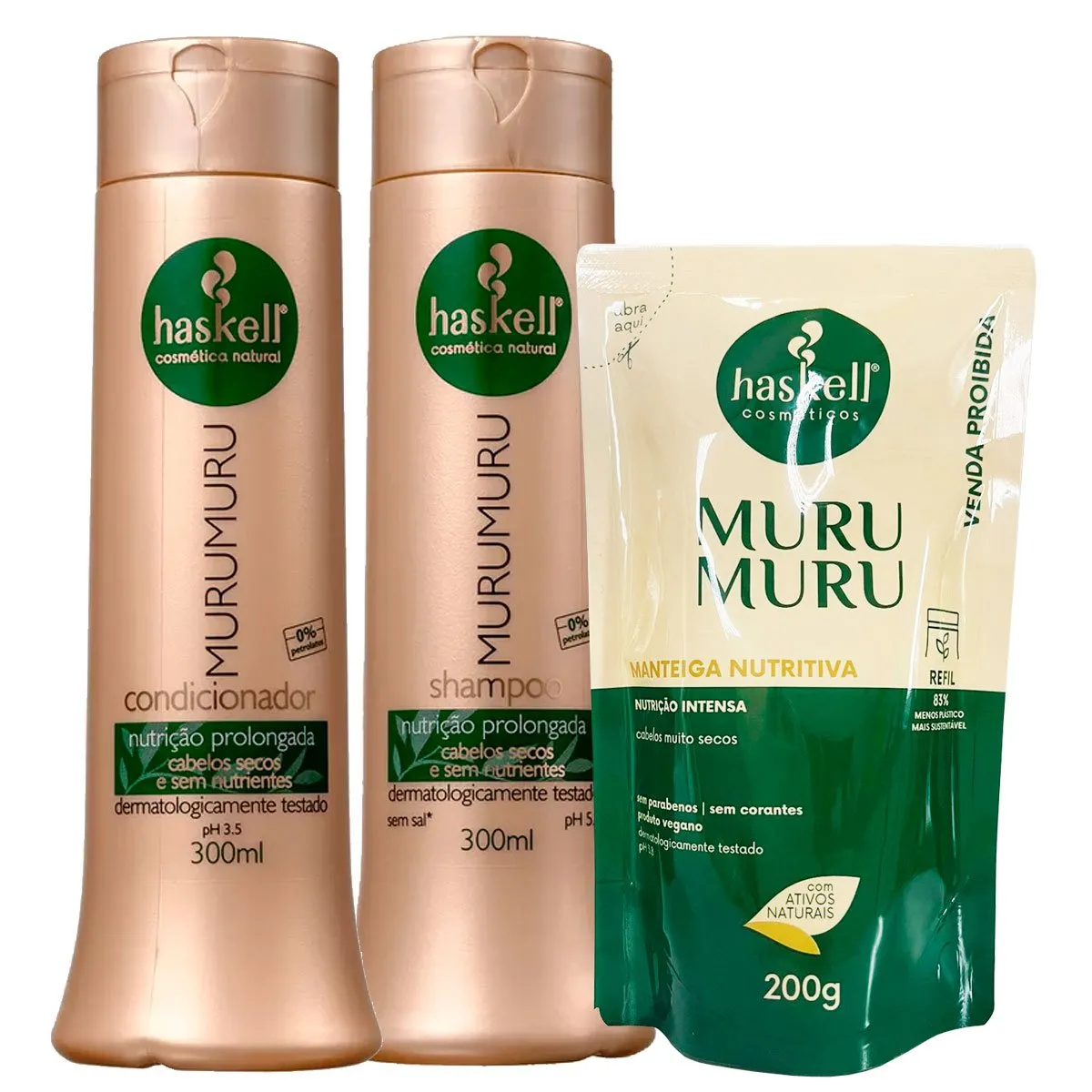 Kit Shampoo e Condicionador de Cabelo Haskell Murumuru 300ml + Brinde Sachê Manteiga Nutritiva 200g