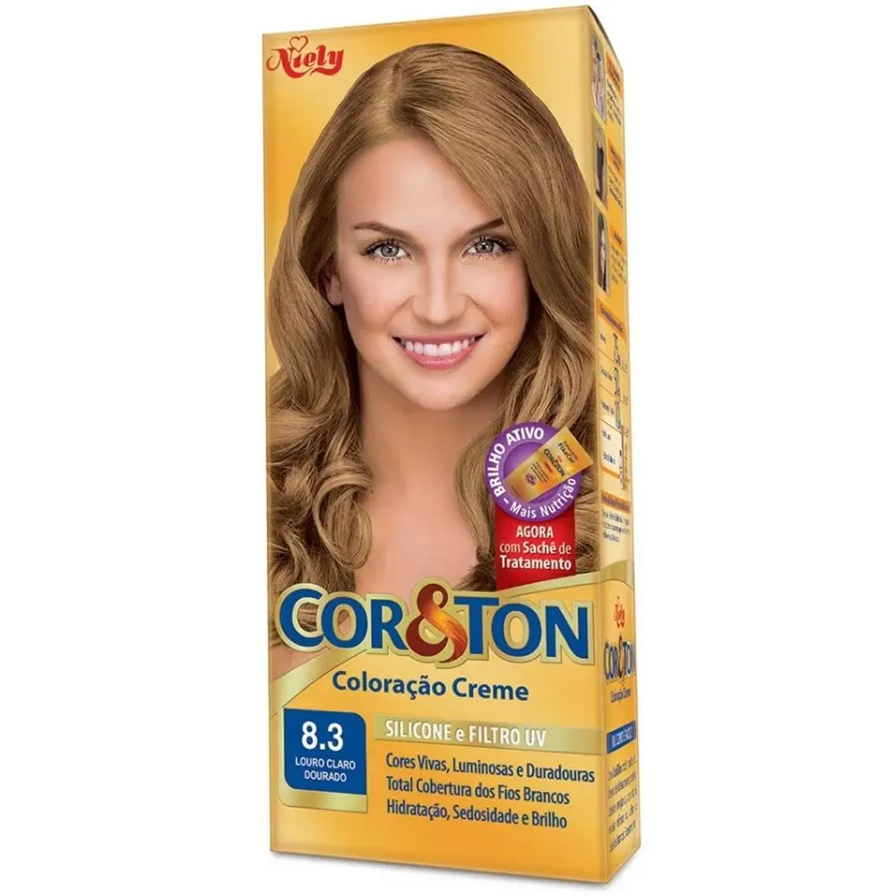 Tintura Niely Cor e Ton Coloração Creme 8.3 Louro Claro Dourado 50G
